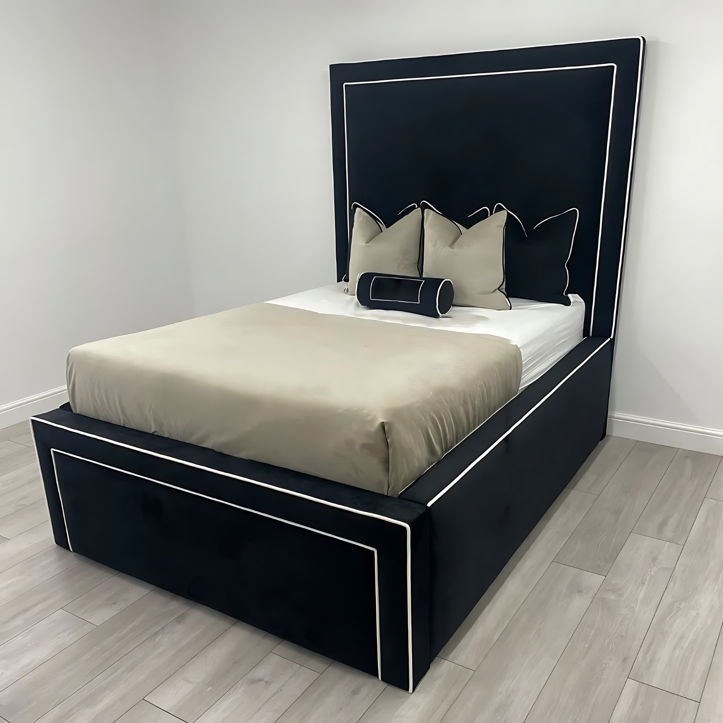 The Luxury Emerson Upholstered Wooden Bed - Plush Soft Velvet Fabric - Stylish Headboard, Custom Fabric & Colour Options, Elegant Design for Ultimate Comfort