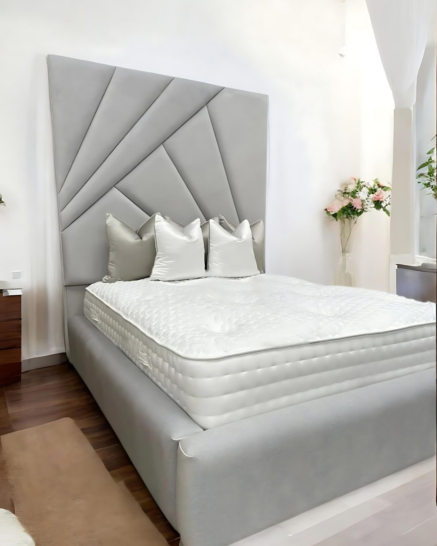 Eastcliffe Upholstered Wooden Bed - Marble Fabric - Elegant 6ft High Headboard, Customizable Fabrics and Modern Design for a Spacious Feel.