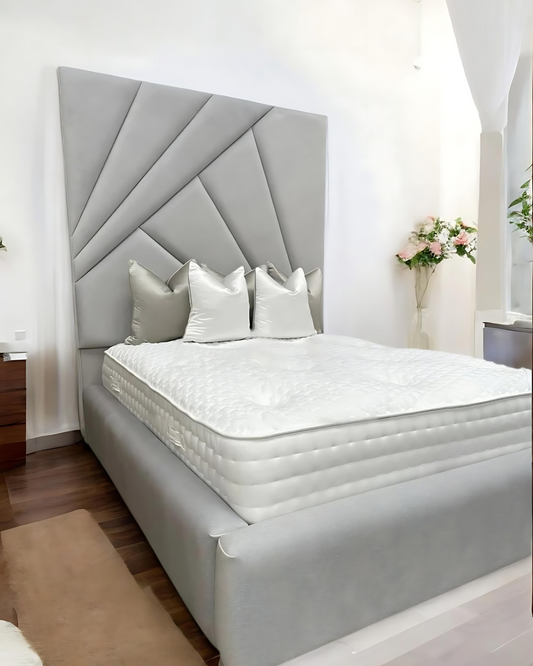 Eastcliffe Upholstered Wooden Bed - Crushed Valvet Fabric - Elegant 6ft High Headboard, Customizable Fabrics and Modern Design for a Spacious Feel.